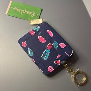 NWT Lilly Pulitzer Key ID Case Bright Navy‎ Blue Gimme Kiss Change Purse